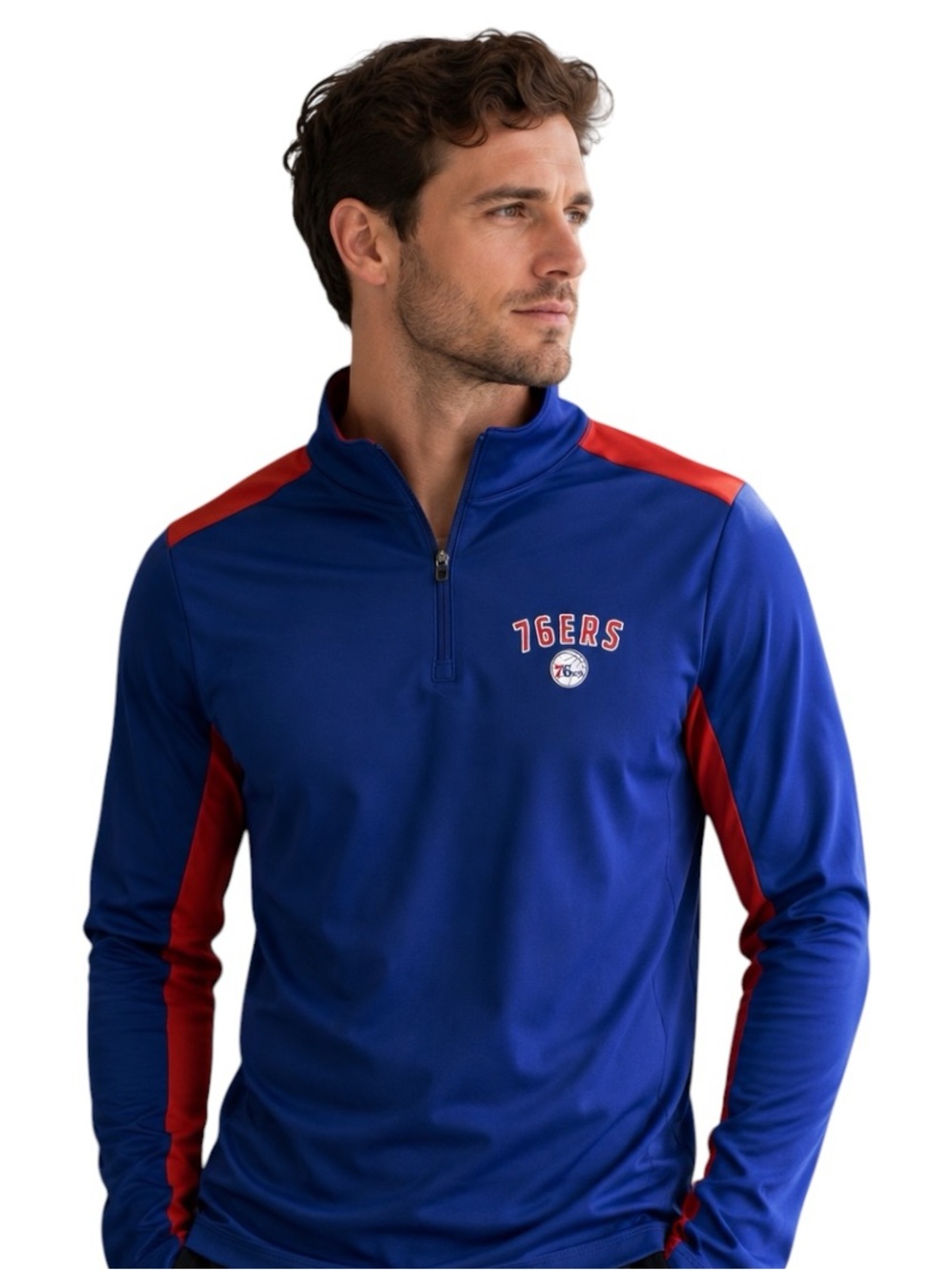 Philadelphia 76ers NBA Men’s Quarter Zip Pullover Blue Red Size Small